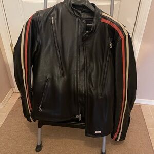 Men’s Harley-Davidson Leather Jacket Black w/ Orange and White Stripes - EUC